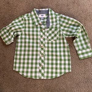 Boys Old Navy 3T green plaid button down shirt